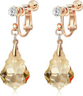Austrian Crystal Baroque Drop Clip On Dangle Earrings for Women Non Pierced 14K Rose Gold Plated Hypoallergenic Jewelry