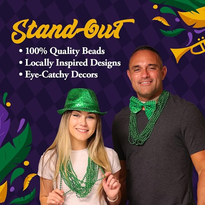Green Mardi Gras Beads - 33 inch, 7mm, 72 Necklaces, 6 Dozen Bulk Party Decorations