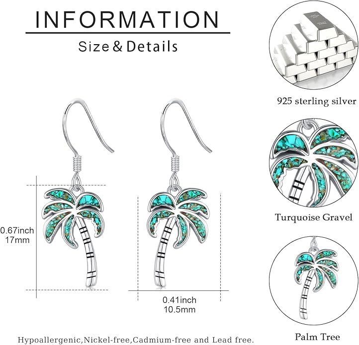 Ocean Earrings 925 Sterling Silver Turquoise Sea Animal Dangle Drop Earrings Beach Themed Jewelry Gifts for Women Girls