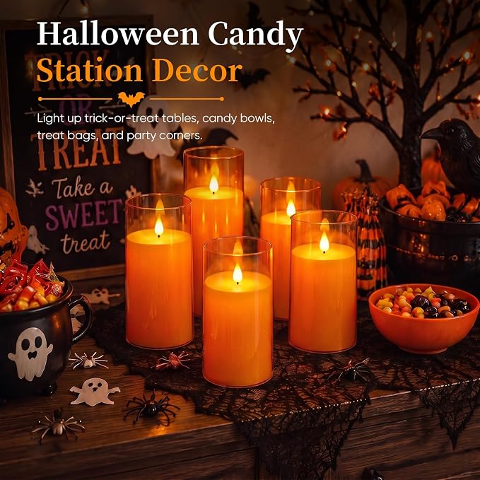 Homemory Halloween Orange Flameless Candles, Battery Operated LED Candles - Image 7
