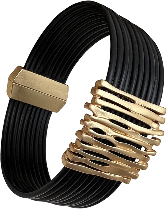 Leather Bracelet for Women Black Wrap Bangle Gold Infinity Bow-knot Bead Heart Bracelet Chunky Layered Bracelets for Women Trendy