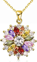 VONSSY Colorful Snowflake Pendant Necklace Earrings Rose Gold 5A Cubic Zirconia | Crystal Sweater Chain | Multi Gemstone Garnet Amethyst Morganite Peridot Prom Rhinestone Necklaces for Women Vintage Stylish Gift