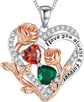 I Love You Birthstone Necklace, 925 Sterling Silver Heart Pendant with CZ Diamond Stones, Birthday Gifts for Women, Romantic Gift for Wife, Girlfriend, Her, Anniversary, Valentine's Day, Christmas