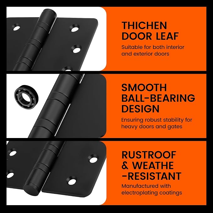6Pack Haidms Black Door Hinges Heavy Duty Door Hinges Matte Black Ball Bearing - Image 5