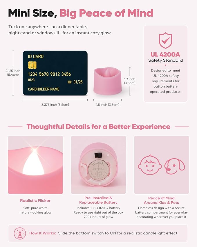 Homemory 50-Pack Pink Flameless Battery Tea Light Candles, 200+ Hours | - Image 7