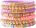 GOOJIDS Surfer Heishi Clay Bead Bracelets for Women Bohemian Stackable Gold Plated Beaded Stretch Bracelets Elastic Layering Friendship Bracelets Set Boho Jewelry