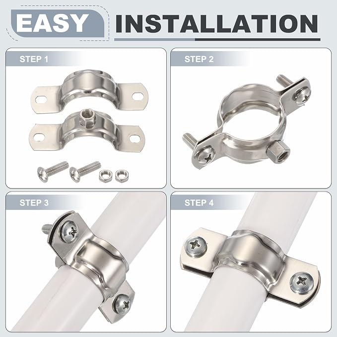 HARFINGTON 201 Stainless Steel 7.9"/200mm Split Ring Pipe Hanger Pipe Strap - Image 4