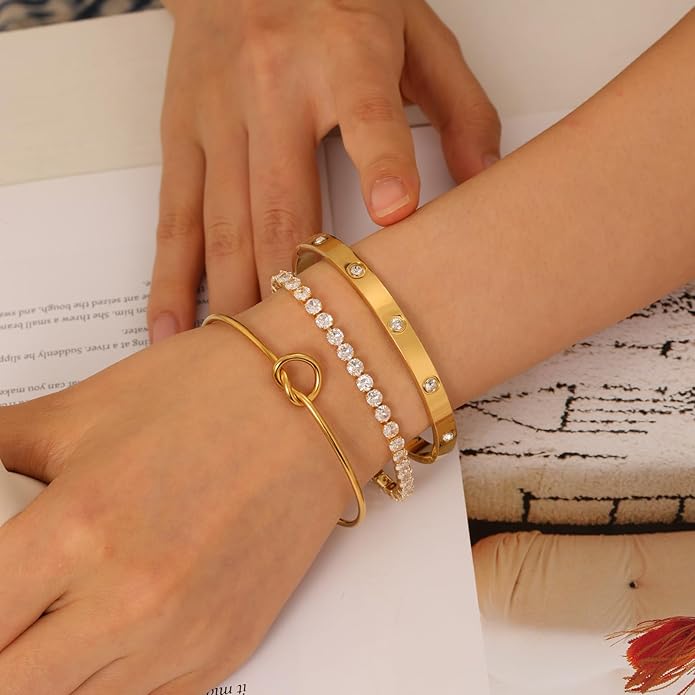 18 K Gold Plated Love Bangle Bracelet Stack Cuff Jewelry for Women Jewelry Set for Women Gift with Box