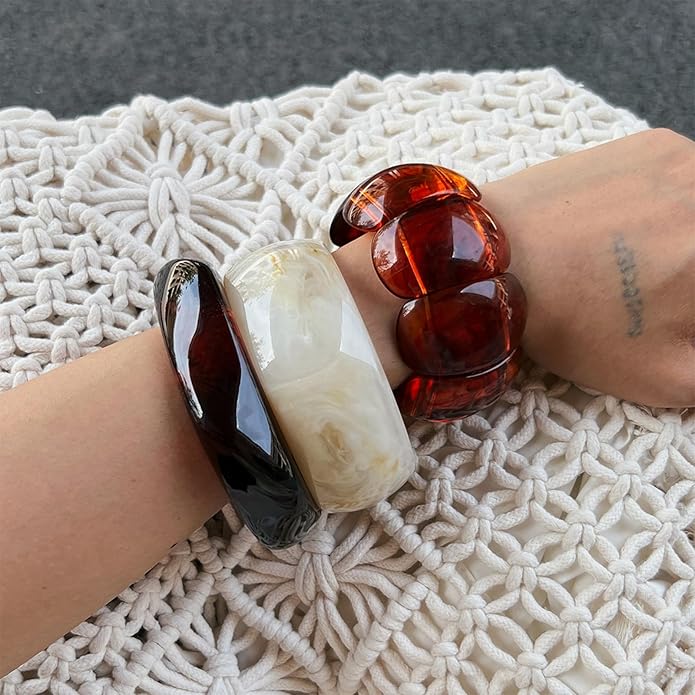 eartif 3Pcs Chunky Acrylic Bangle Bracelets for Women Big Resin Bangle Stack Bracelets Set Wide Oval Acrylic Bracelets Statement Jewelry