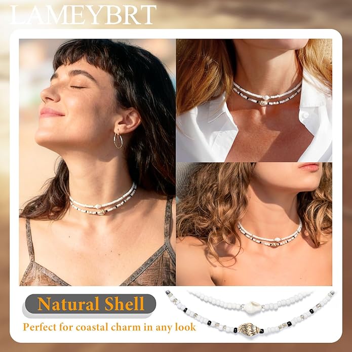 Women's Shell Starfish Boho Layered Beaded Necklace Choker for Summer Beach Vacation Gifts for Birthday/Anniversary/Christmas