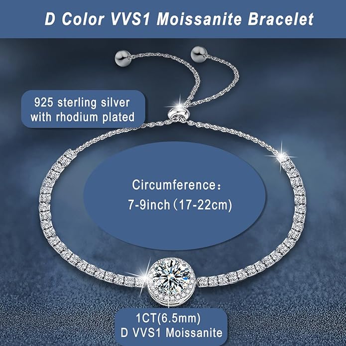 2mm/3mm/4mm/5mm Tennis Moissanite Bracelet 925 Sterling Silver 1/2ct Round Cut Moissanite D Color VVS1 Anniversary Jewelry Gift for Women