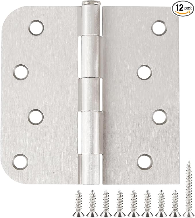 12 Pack Brushed Nickel Door Hinges 4 Inch Square and 5/8" Radius Corners | by JIWDOORHINGESFORHOME