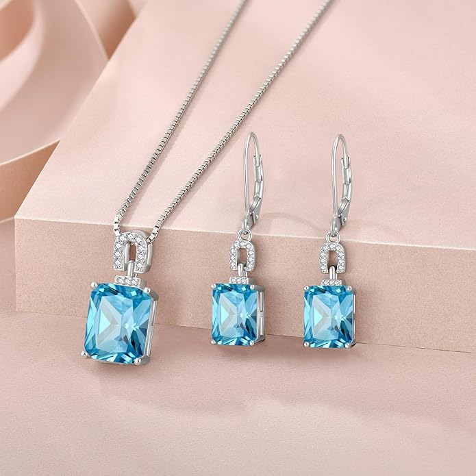 Emerald Cut Earrings 925 Sterling Silver Baguette Birthstone Dangle Drop Leverback Earrings Jewelry Gifts for Women