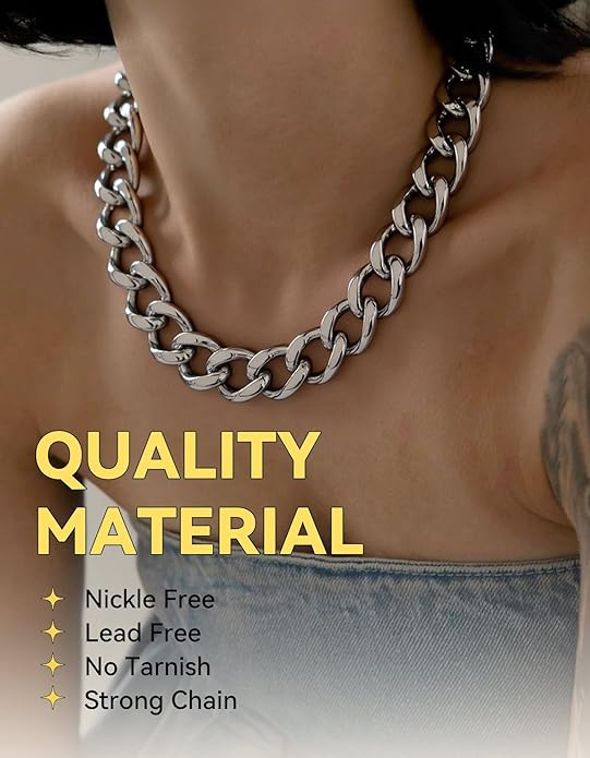 ChainsHouse Cuban Link Chain for Women Chunky Gold Necklace Stainless Steel/Gold Plated Choker Necklaces for Women, 12/16/20 mm Width Thick Chain Choker Punk Hip-Hop Jewelry,18-20"
