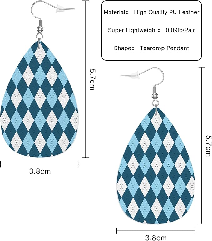Diamond Fashion Leather Teardrop Ear Rings Blue White Diamond Geometric Stripes Lines Leather Leaf Earrings Jewelry For Women Friends