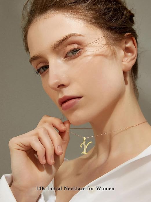 14k Gold Initial Necklace for Women, Solid Gold Moissanite Letter Pendant Necklaces Jewelry for Her Birthday Valentines Day Gifts for Mom Wife Christmas Gifts for Girlfriend Sister