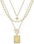 MJartoria Layered Initial Necklaces for Women Trendy, 14K Gold Plated Brass Simple Star Choker Square Letter Pendant Necklace, Paperclip Chain Necklaces Jewelry Gifts