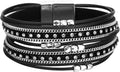 Fesciory Leather Wrap Bracelets for Women, Boho Leopard Multi-Layer Crystal Beads Cuff Bracelet Jewelry