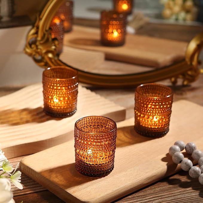 12 Pack Votive Candle Holders, Amber Vintage Candles Holders - Image 6