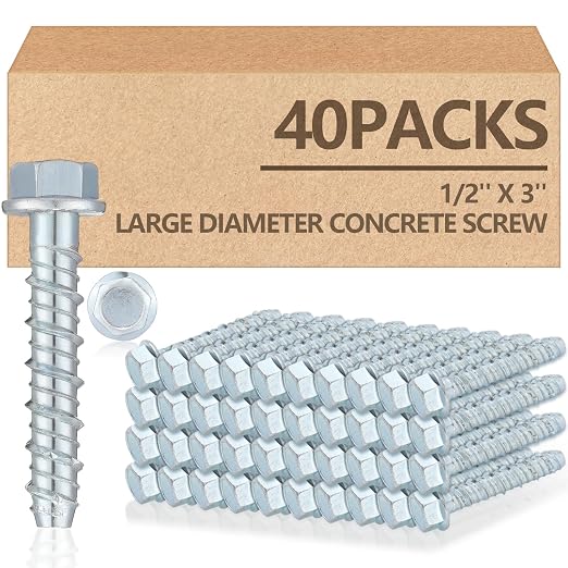 Tandefio 40 Pack 1/2 x 3 Concrete Anchors and Screw Kits Galvanized | Large by Tandefio