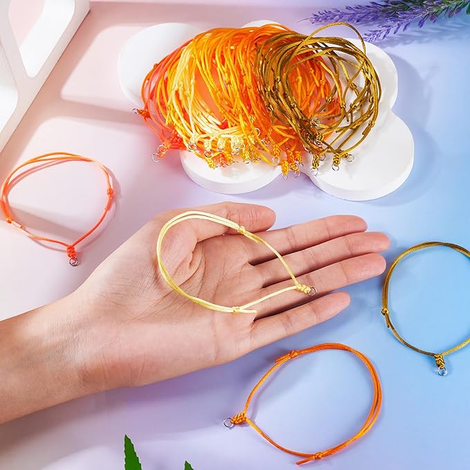 60Pcs Adjustable Braided Cord Colorful Waxed Thread Half Finished Bracelet with Jump Rings Knotting Bracelet Ropes for Wrist DIY Women Jewelry Friendship Bangle Decor 2-3/8 Inch Long-Yellow
