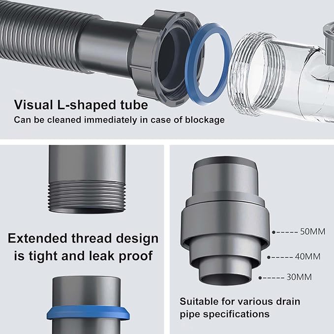 Double Sink Drain Kit Space Saving Kitchen Sink Drain Kit Expandable Flexible 1 - Image 6