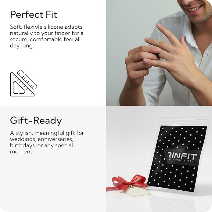 Rinfit Silicone Rings for Men 9mm Wide, 2mm Thick - Mens Rubber Wedding Bands - Infinity Ring with 2 Layers - Patented Design