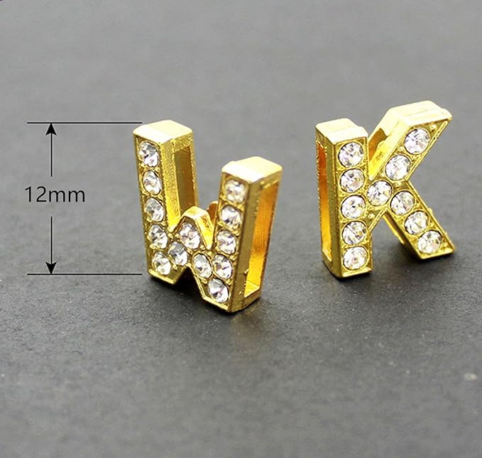52 PCS A-Z Full Rhinestones Charms 8MM Slide Alphabet Crystal Letters for DIY Slide Wristbands Bracelets,Hair Clips,Jewelry Making Charms（52 PCS Gold 8mm）