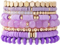GOOJIDS Surfer Heishi Clay Bead Bracelets for Women Bohemian Stackable Gold Plated Beaded Stretch Bracelets Elastic Layering Friendship Bracelets Set Boho Jewelry