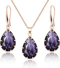 Linawe Crystal Jewelry Sets for Women, Imitation Diamond Pendant Necklace, Rhinestone Drop Dangle Earrings, Birthstone Cubic Zirconia Matching Wedding Jewelry, 14K Gold/Rose Gold/Silver Tones