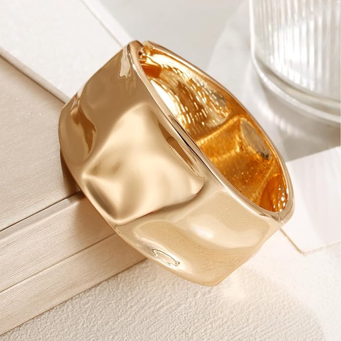 Golden Polished Chunky Twisted Hinged Waterdrop Bangle Bracelet for Women Spiraled Oval Bangle Bracelet
