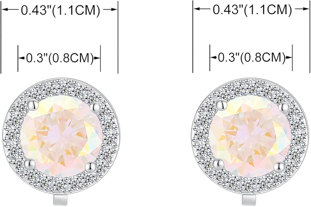 YOQUCOL 8MM Cubic Zirconia Crystal Clip On Stud Earrings Round Non Pierced Earrings for Women