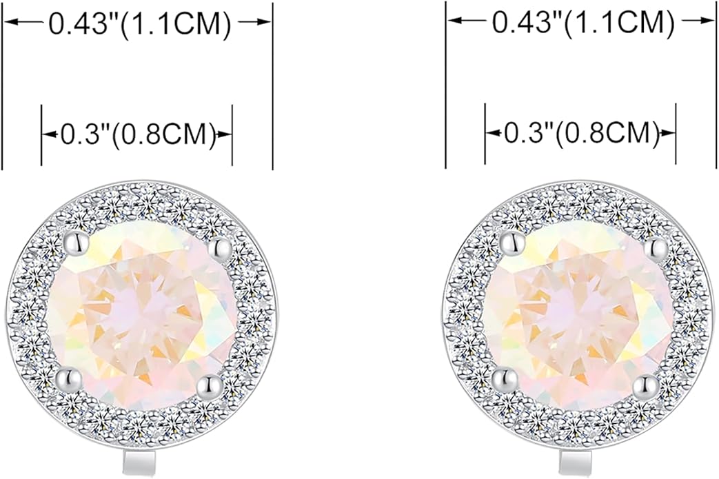 YOQUCOL 8MM Cubic Zirconia Crystal Clip On Stud Earrings Round Non Pierced Earrings for Women
