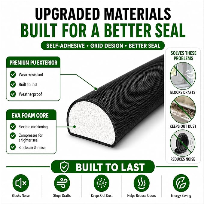 10FT Weather Stripping Door Seal, Self-Adhesive PU D-Shaped Seal Strip - Image 4
