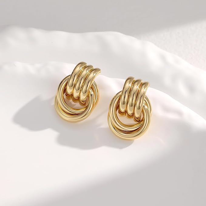 Circle Knot Link Earrings for Women, Statement Drop Dangle Geometric Studs, Women's Jewelry- L Size