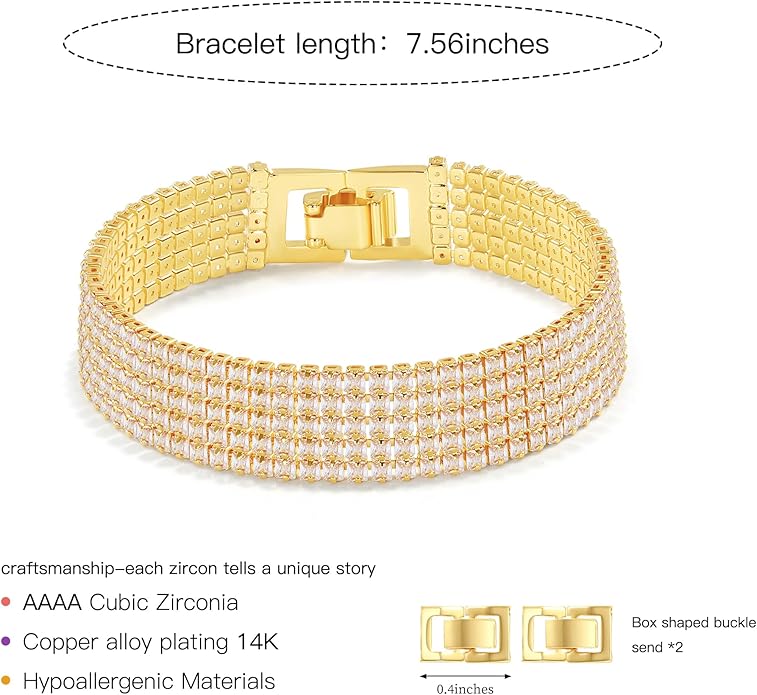 14K Gold Plated Women’s Tennis Bracelet – Sleek CZ Line Bracelet, Fits 6.0"–7.2" Wrist – Sparkly Everyday Jewelry Gift, Contemporary Tennis Bracelets for Women