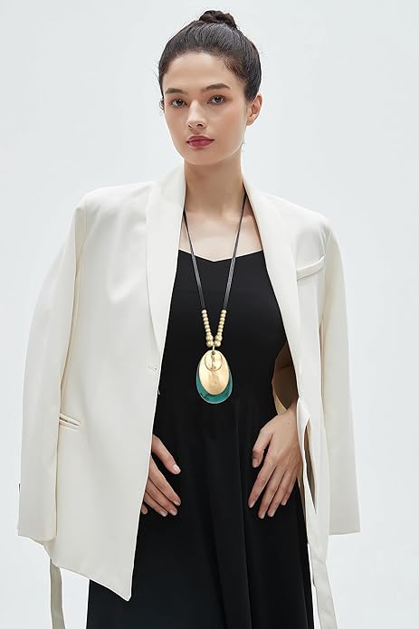 GelConnie Leather Necklace for Women Large Pendant Long Brown Necklace Circle Leather Choker Vintage Sweater Necklace Gold Chunky Boho Necklaces for Women