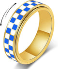 Checkered Fidget Ring For Women - Blue Chessboard Design Band Rings Anxiety & Stress Relief Stacking Spinner Rings, Stainless Steel Spinning Ring Anti-Anxiety Jewelry Gift for Adults