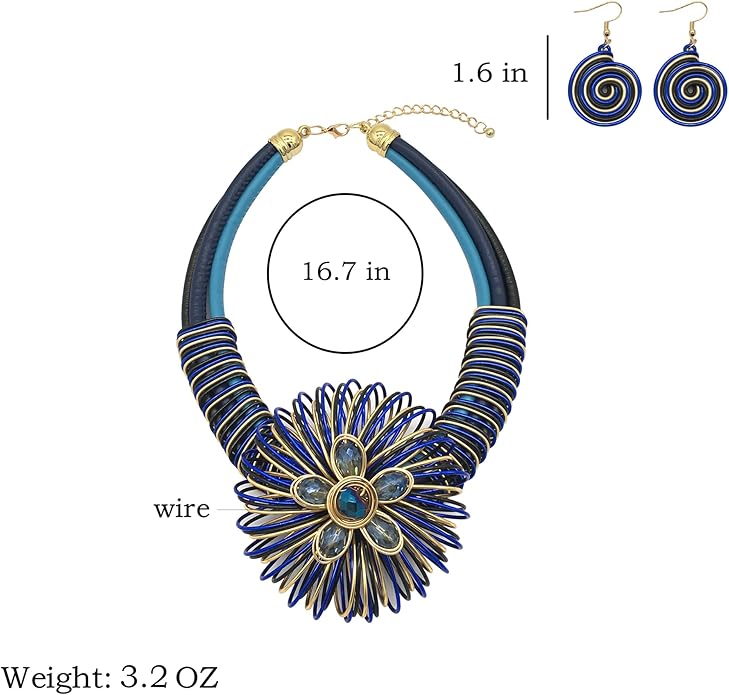 Statement African Necklace For Women African Jewelry Costume Earring Sets Tribal Fashion Colorful Big Rhinestone Crystal Pendent Collar Choker Bold Chunky Bib Handmade
