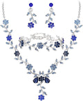 BriLove Women's Wedding Jewelry Leaf Cluster Flower Crystal Dangle Earrings Pendant Necklace Set for Bridal