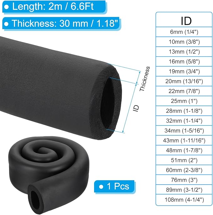 PATIKIL 3-1/2" ID x 6.6Ft Pipe Insulation Foam Tube, Pipe Cover Wrap Roll Bar - Image 2