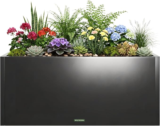 Metal Planter Box 32 Inch Outdoor, Galvanized Steel Raised Garden Bed | by Unknown