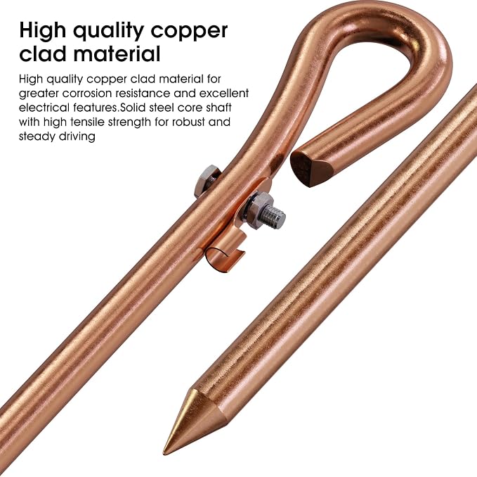 Portable Grounding Rod with 10' Long Flexible Bonding Wire with Copper Clip - Image 5