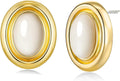 18K gold plated Medium Oval Button Chunky Statement Earrings for Women by SNGIA, (Turquoise, Carnelian, Aventurine, Amethyst, Malachite, Cat Eye, White, Cream) Bold Handmade Colored (Red, Blue, Green, White, Cream, Purple) Exaggerated Dome Retro Rounde...