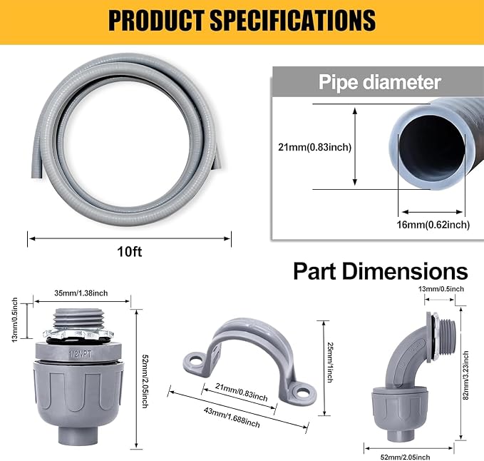 1/2 inch 10 Foot Liquid-Tight Conduit Kit, Flexible Non Metallic Electrical - Image 2