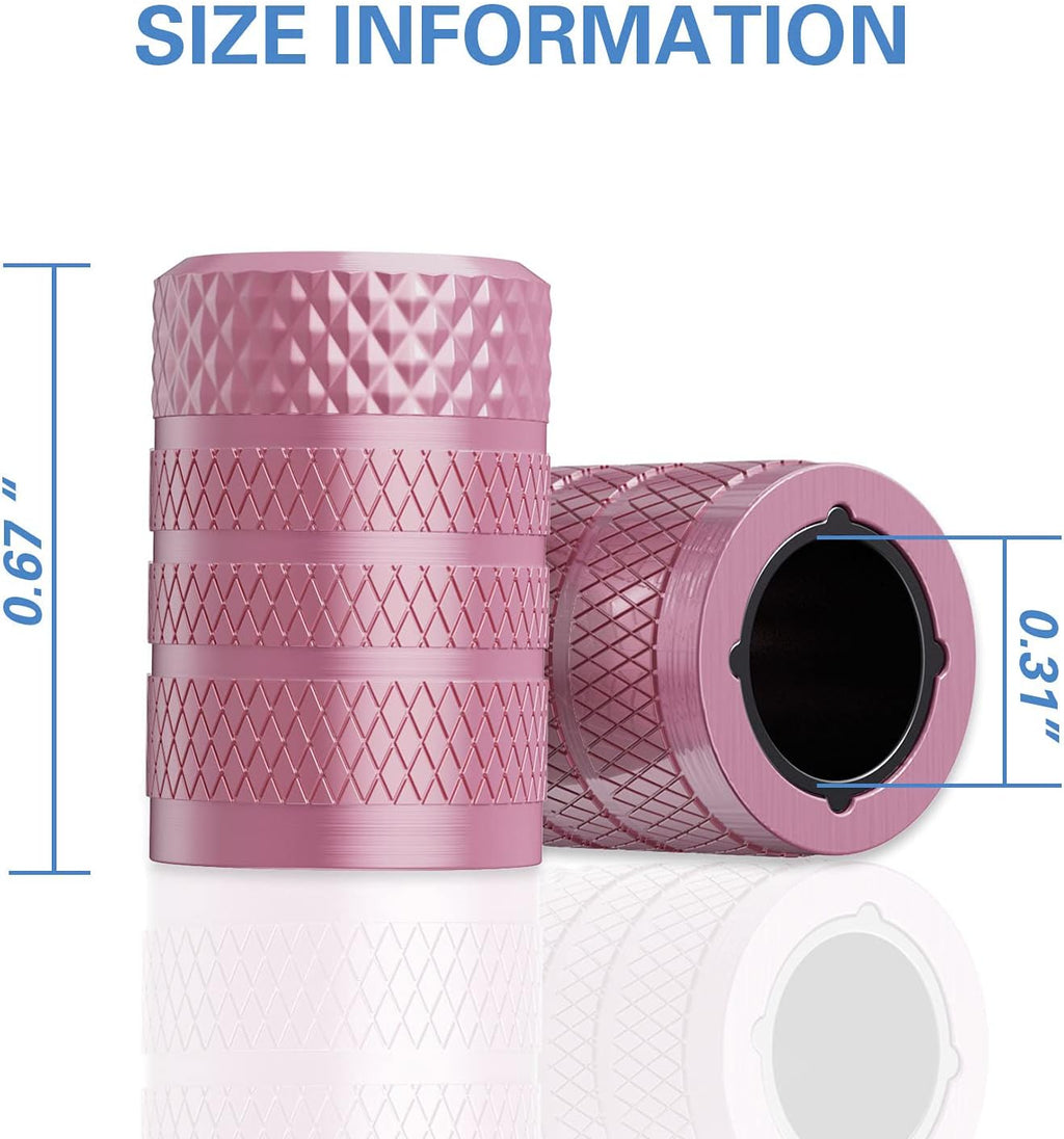 CKAuto Tire Valve Stem Caps, Pink, 4 pcs/Pack, Anodized Aluminum Tire Valve Cap Set, Corrosion Resistant, Universal Stem Covers for Cars Trucks Motorcycles SUVs and Bikes