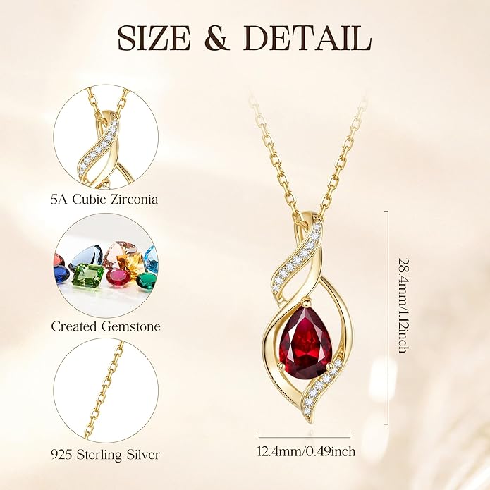 FANCIME Birthstone Necklace for Women Teardrop Necklace S925 Sterling Silver Infinity Love Birthday Gifts for Mom Women Girls, 16"+2" Inches