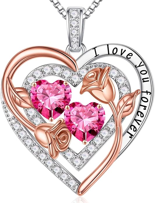 Iefil Valentines Day Gifts for Her - Sterling Silver Birthstone Necklace Anniversary Birthday Gifts for Her Wife Mom Daughter