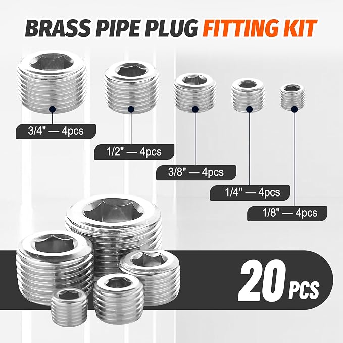 20Pcs Stainless Steel Pipe Socket Plugs, 1/8" 1/4" 3/8" 1/2" 3/4" | 304 - Image 2