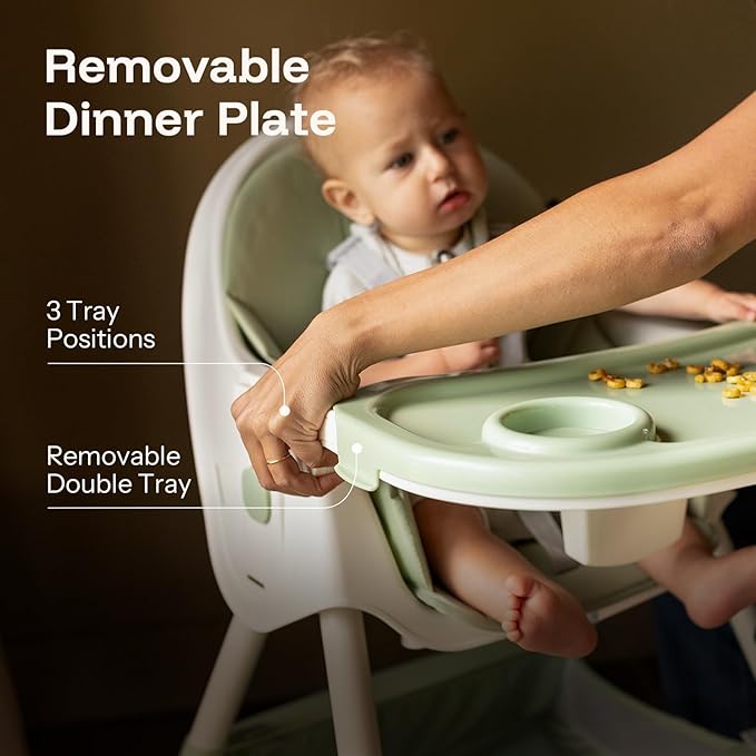 HARPPA 6-in-1 Convertible Baby High Chair for Toddlers, Foldable Highchair with Removable Tray for Eating & Playing, Adjustable 5-Point Safety Harness, Toddler High Chair with PU Cushion, Green